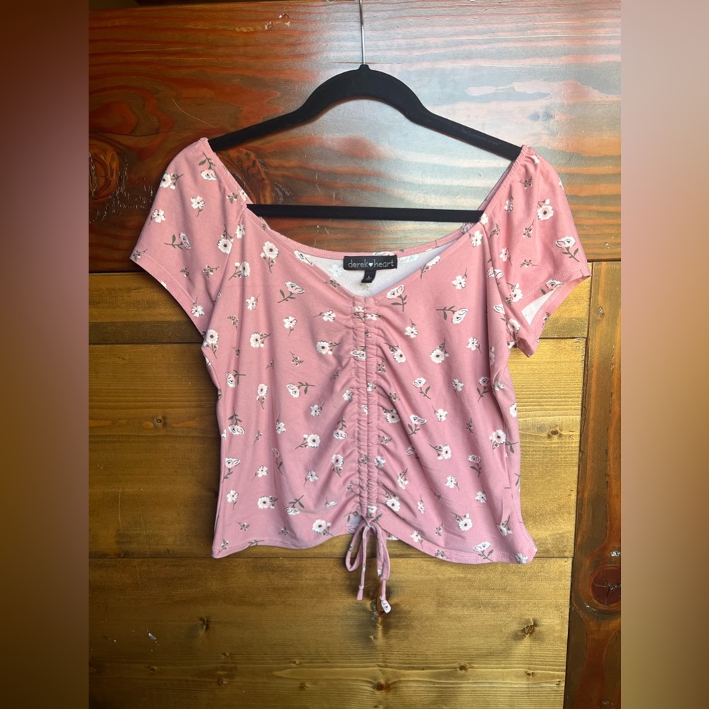 Pink Floral Adjustable Tie Cropped Top